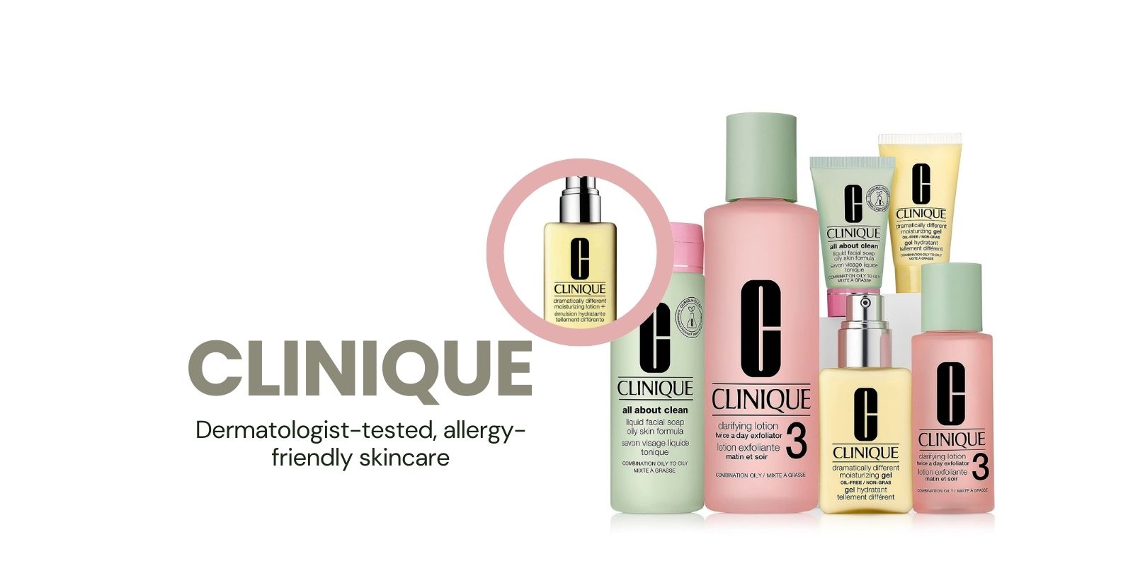 Clinique skincare products for sensitive skin, hydration, and anti-aging.