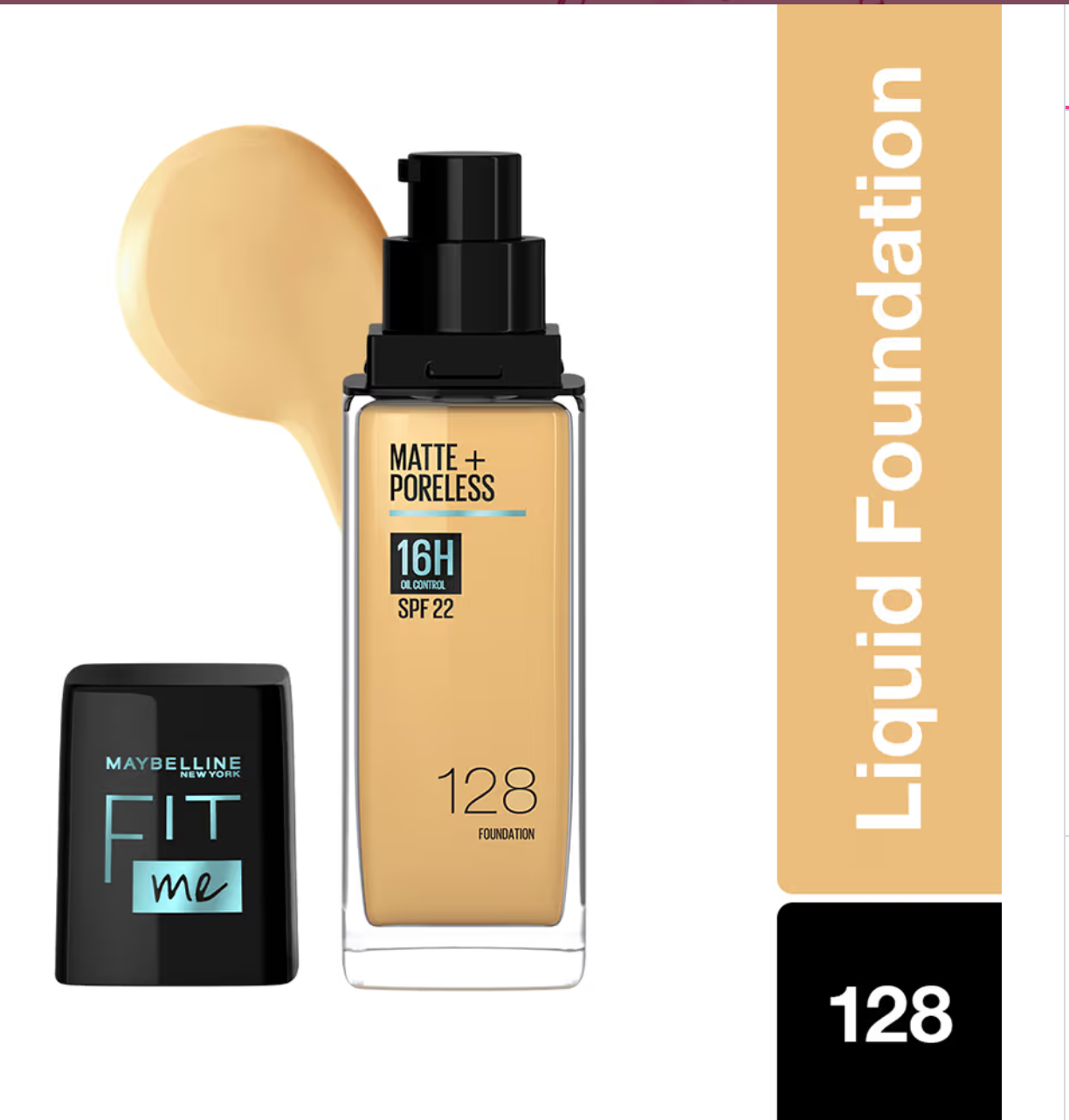 Maybelline New York Fit Me Matte+Poreless Liquid Foundation 16H Oil Control - 128 Warm Nude (30ml)